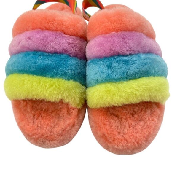 UGG Kids Fluff Yeah Rainbow Sherpa Slides Size 5 - Picture 4 of 8